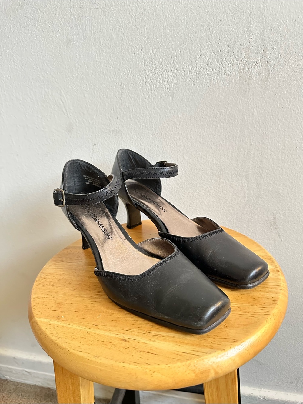 Annabelle Black Square-Toe Ankle-Strap Heels